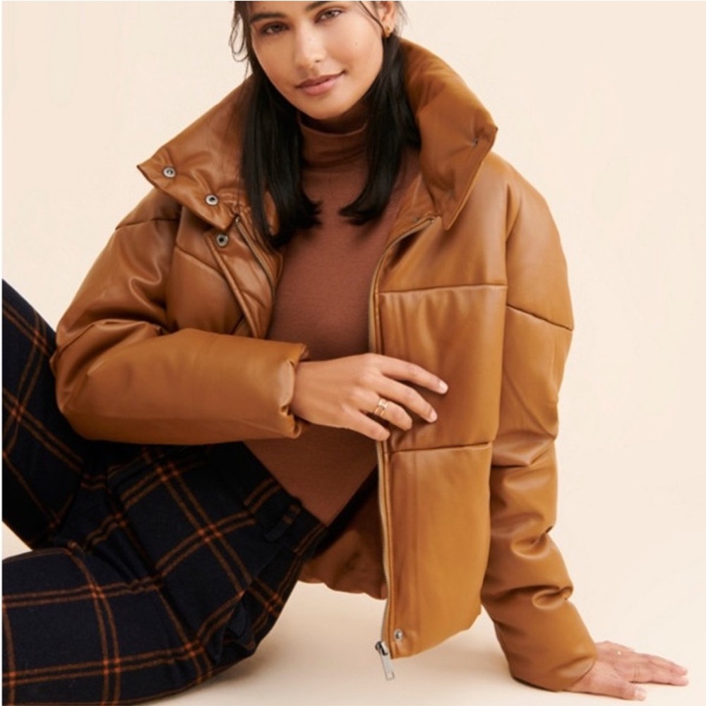 Apparis Jemma Faux Leather Puffer Coat Women’s M Camel Tan Sustainable